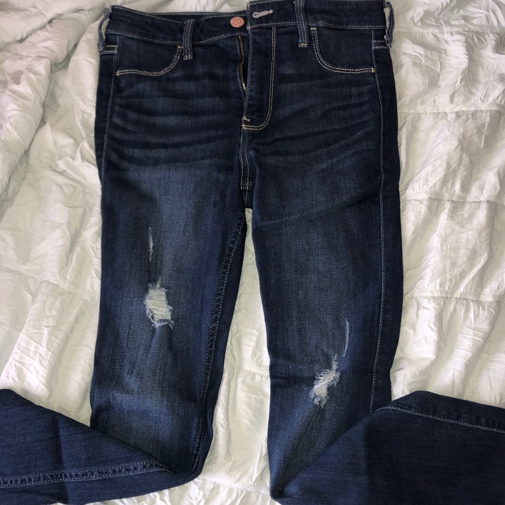 high rise blue jeans